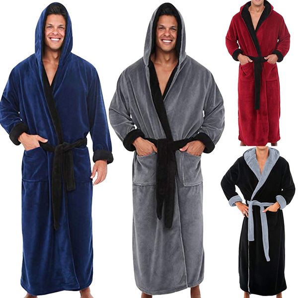 

men winter plus size 5xl lengthened coralline robe thermal plush shawl bathrobe long sleeve robe underwear warme kleding set #c, Black;brown