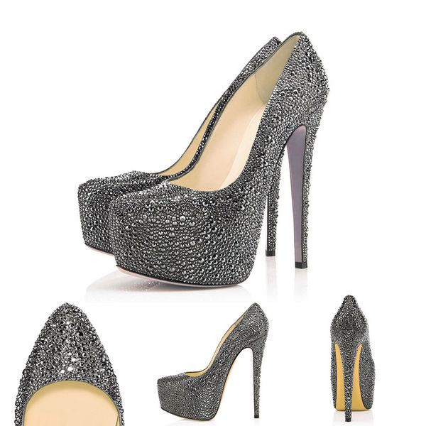 

Designer Pumps Pointed Toe High Heels Red Rottoms Crystal Platform Wedding Shoes Rhinestone 16CM Wedding Party Dress Shoes 35-42