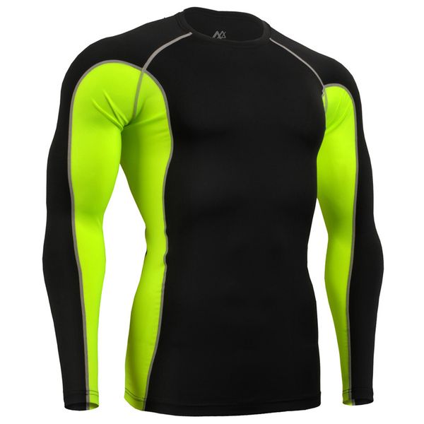 

2020 running t shirt men compression shirt tights men thermal under tee shirts sports fitness gym clothing, Black;blue