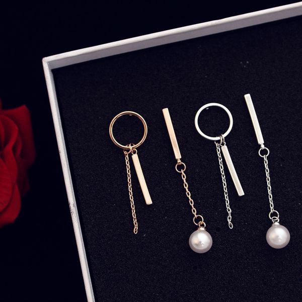

new trendy fashion luxury designer asymmetry pearl long geometric pendant dangle chandelier stud earrings for woman, Golden;silver