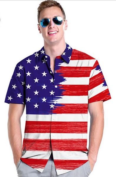 

beach hawaiian us flag men dress shirt short sleeve print shirt men's casual summer slim european size, White;black