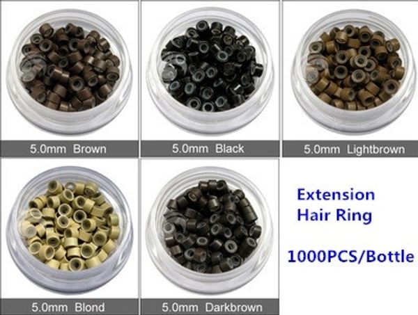 

1000 pcs silicone micro links rings lined beads for hair extensions tool 5 color, Black