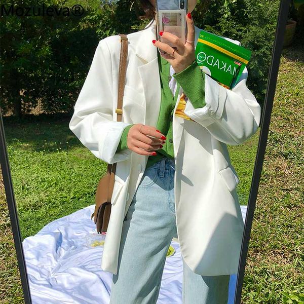

mozuleva 2020 chic loose light green women blazer summer one button female suit jacket full sleeve outwear blazer femme, White;black