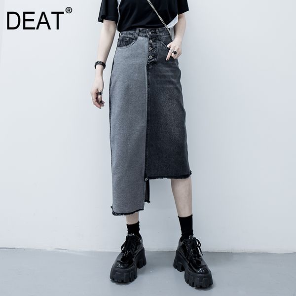 

deat] high elastic waist spliced hit color asymmetric denim half-body skirt women fashion tide new spring autumn 2020 13p938, Black