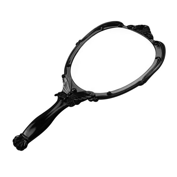 

antique rose flower pattern handheld mirror with folding handle counterstand 180 degrees full folding black