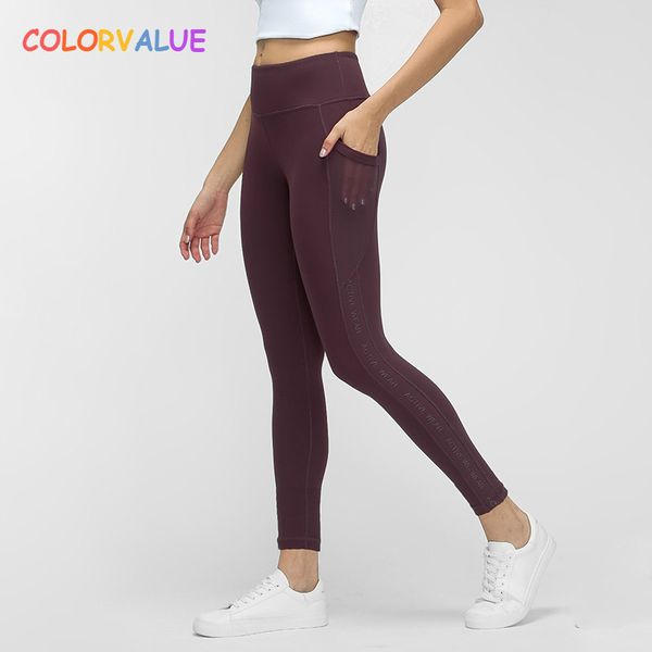 

colorvalue naked-feel fabric yoga pants sport tights women high waisted squatproof fitness gym leggings activewear with pocket, White;red