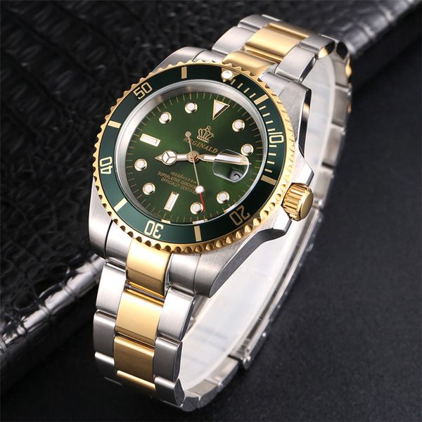 

man watch 2018 brand reginald watch men sports watches rotatable bezel gmt sapphire glass date stainless steel watch gifts ly191226, Slivery;brown