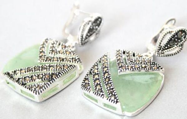 

dama de gancho de plata 925 natural verde jade joyas pendientes, Silver