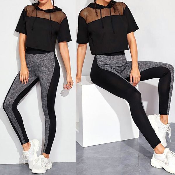 

мода спортивная женская перспектива mesh drawstring с капюшоном с коротким рукавом для йоги multicolor набор фитнес запуск quick dry