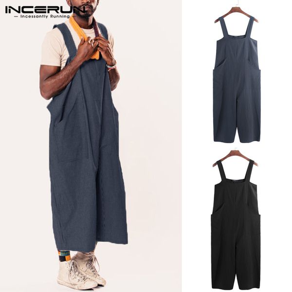 

hiphop coveralls cowboy jumpsuits men pants overalls rampers playsuits cargo wide legs pants baggy trousers big male bottom, Black