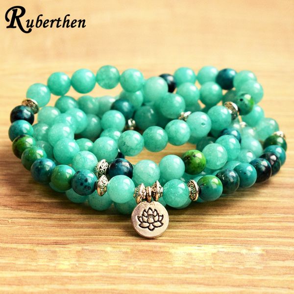 

ruberthen 8 mm aventurine 108 mala bracelet for women new design hearling wrist mala yoga bracelet 4 wrap gem stone bracelet, Golden;silver