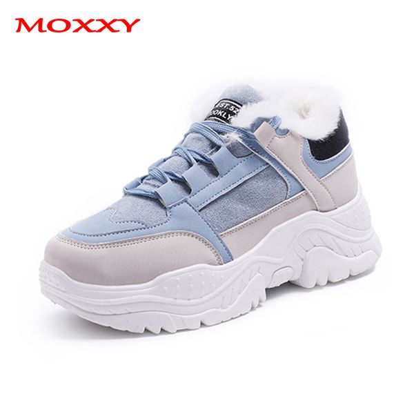 

retro women's winter sneakers warm fur chunky sneakers platform gray beige blue plush casual shoes woman ladies vintage sneakers y20010, Black