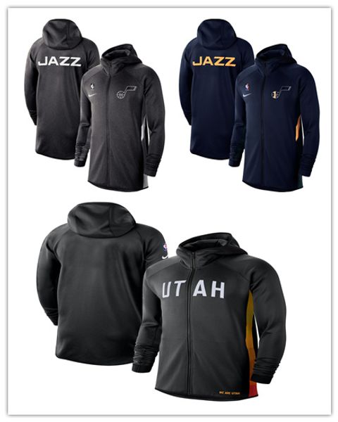 

Юта Джаз Меланжевая куртка мужчины аутентичные заработали выпуск шоу представление Терма Флекс полный-zip балахон