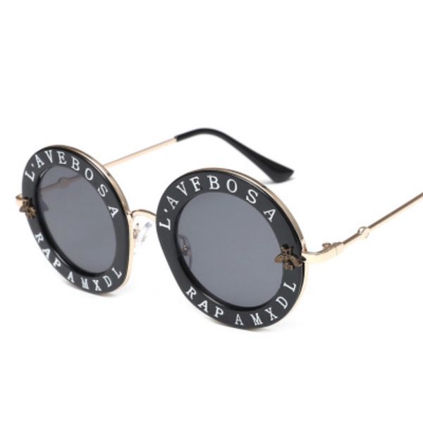 

english letters little bee round sunglasses men women brand glasses 8697 designer fashion male female ing, White;black