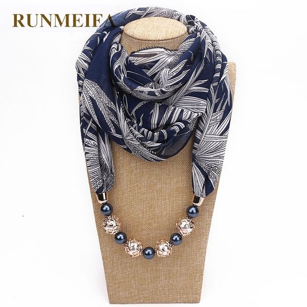 

runmeifa new pendant scarf necklace bohemia necklaces for women chiffon scarves pendant jewelry wrap foulard female accessories c19011001, Blue;gray