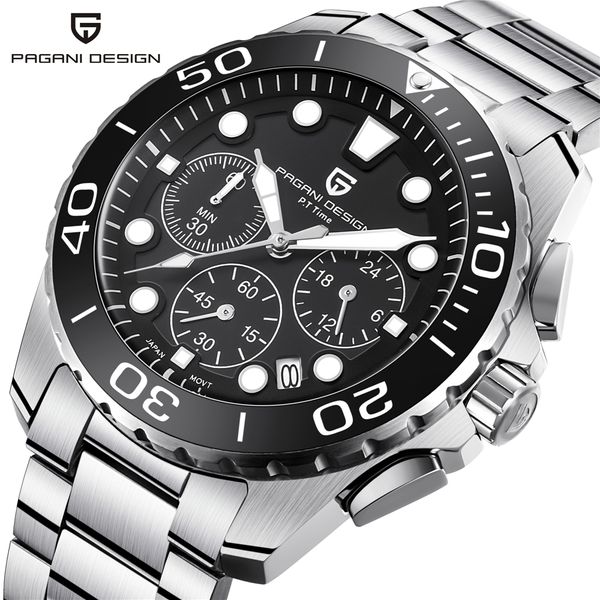 

pagani design 2018 luxury sport chronograph quartz watch men brand waterproof watches clock relogio masculino, Slivery;brown