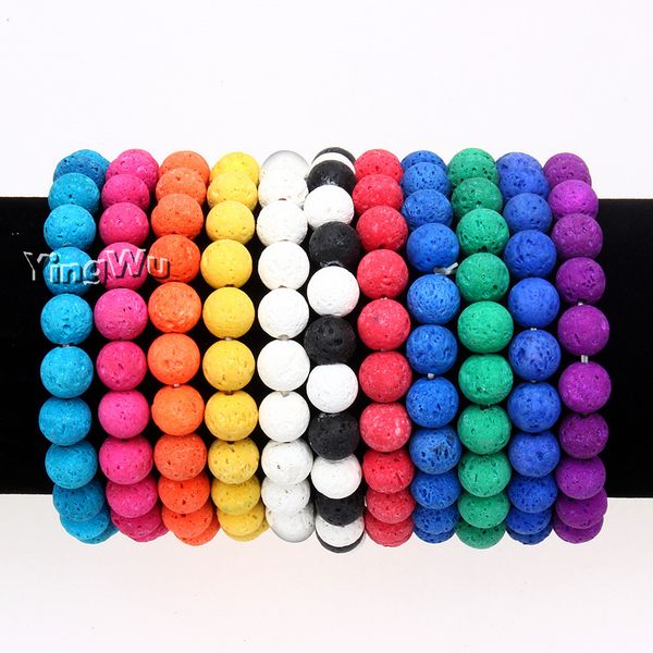 

men women natural 8mm stone beads lava rock stone bracelet colorful essential yoga beads bracelet, Black