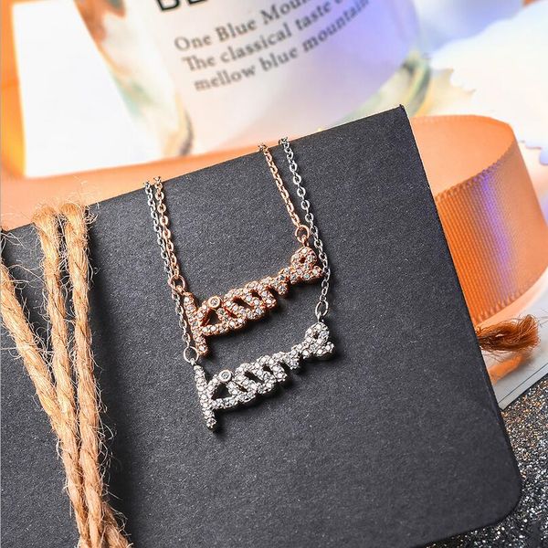 

высокое качество роскошь розовое золото серебро нержавеющая сталь kiss me letter ожерелье женская кристаллическая ключица цепи подарок ювели, Silver