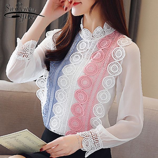

fashion women blouses hollow lace chiffon blouse shirt white blouse womens and blouses long sleeve women shirts 2475 50