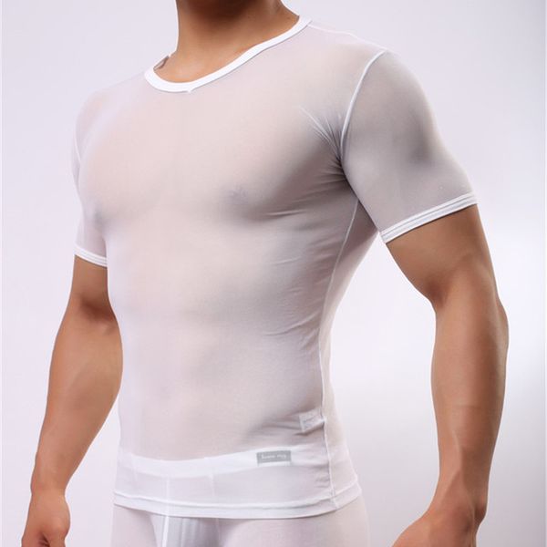 

transparent shirt undershirt men mesh tshirts clothes transparent underwear men short sleeve clubwear bodysuit howe ray, Black;brown