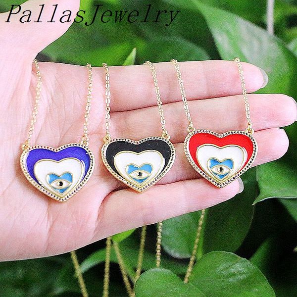 

10pcs fashion necklace heart enamel cz charm pendant necklaces gold color jewelry for lady girls, Silver