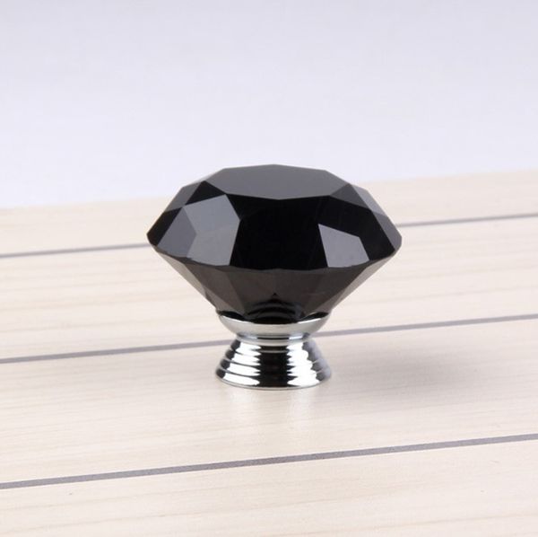 2019 30mm 40mm Black Crystal Glass Diamond Furniture Knobs Drawer