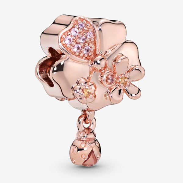 

fit pandora silver bracelet charm pavÃ© flower & ladybird dangle style charms beads bracelets 100% 925 bangle gift diy jewelry original logo, Black