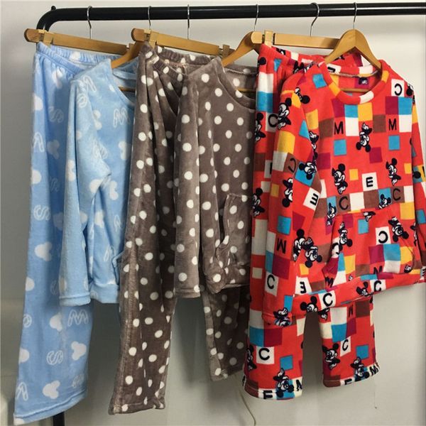 

women pajama sets spring and autumn winter pajamas ladies thick flannel winter coral velvet cartoon cute warm suit home service, Blue;gray