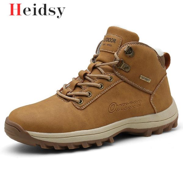 

2019 brand men boots big size 39-48 autumn winter mens leather fashion sneakers lace up outdoor mountain men shoes waterproof, Black