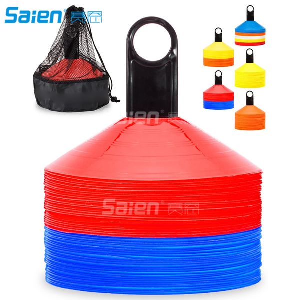 50 Pack Cones de Futebol Disc sets com suporte e saco para treinamento, marcadores de campo Futebol, crianças, esportes