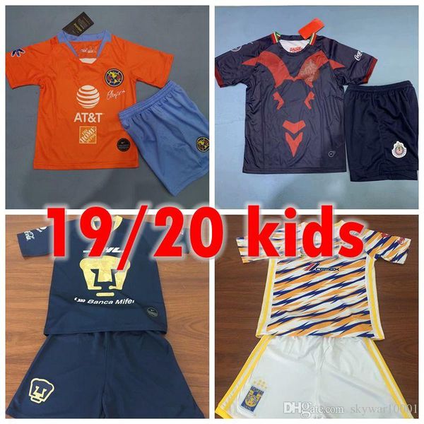 

19 20 kids mexico soccer jersey shorts 2019 liga mexico club america football sets 2020 unam chivas de guadalajara third soccer kits, Black