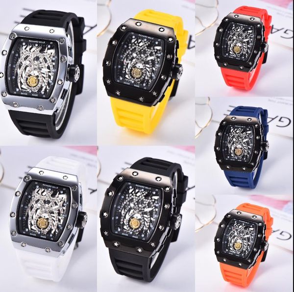 

large dial rm design brand men's watch satch chronograph luxury men's sports watch fashion outdoor men's clock watch relogio, Slivery;brown