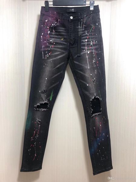 

2019 осень новая мода мужские чернила и отверстие украшения дизайнер китайский размер джинсы высокое качество ~ топы мужские дизайнерские уз, Blue