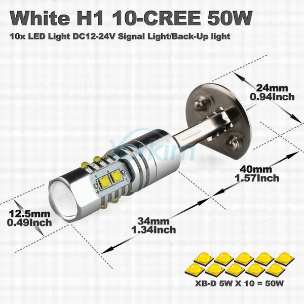 

par de lampada h1 ou h3 10 leds cree chips 50w - frete gratis