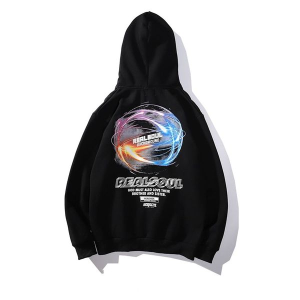 

mens street hip hop hoodies spring autumn winter star printed loose pullover hoodies high street male casual sweatshirts, Black