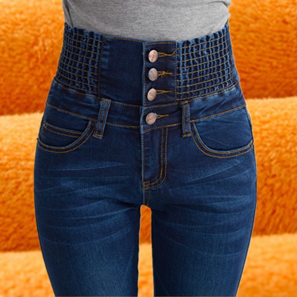 

lguc.h winter jeans women 2019 skinny warm jeans woman high waist femme large size fashion denim womens black, Blue