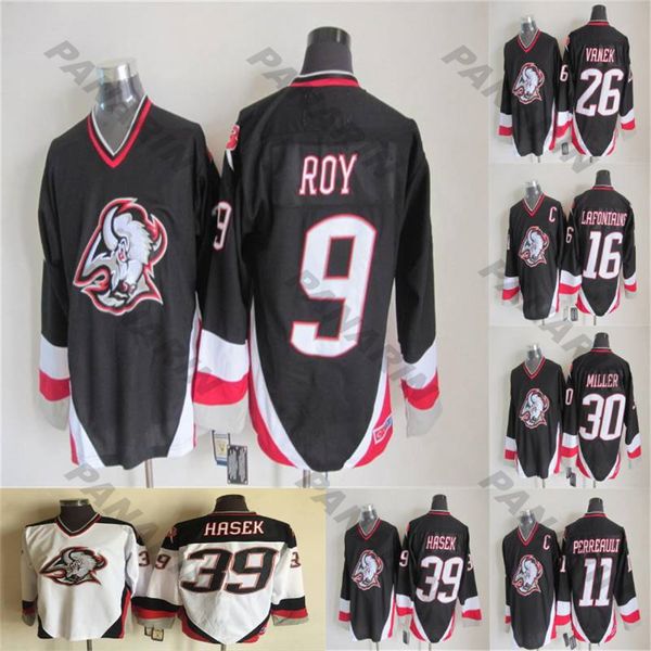 

buffalo sabers vintage jerseys 11 perreault 16 lafontaine 26 vanek 39 hasek 9 roy 30 miller ccm hockey jersey, Black;red