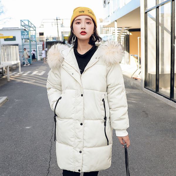 

2019 new european and american women's long sleeve hooded loose cotton-padded coat for women long style girl female down jacket, Tan;black