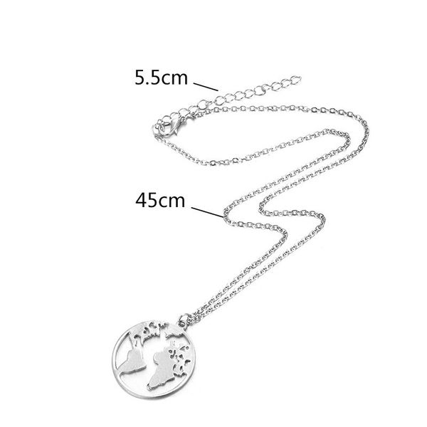 

world map 2020 pendant necklace earth day wanderlust personalized accessories outdoor metal fashion necklace men's gift, Silver