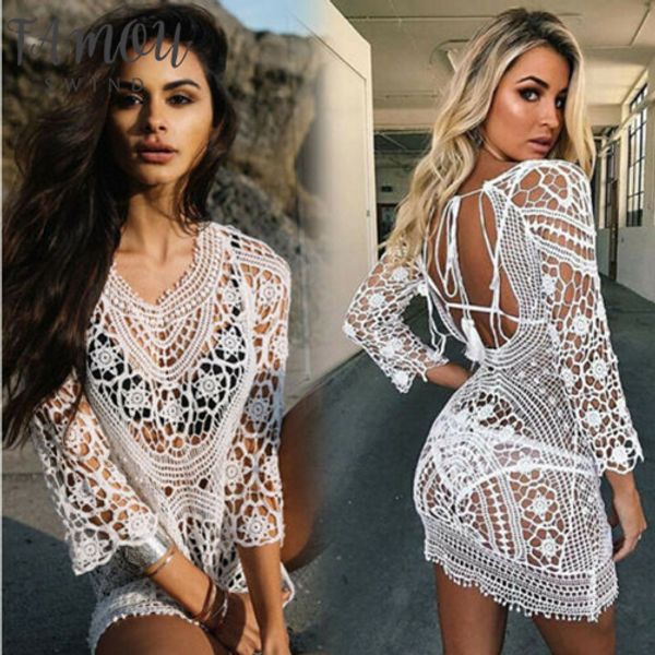 

купальники cover up женщины white lace мундир пляж платье одежда backless купальный костюм крючком бикини пляж для купания wear, Black;gray