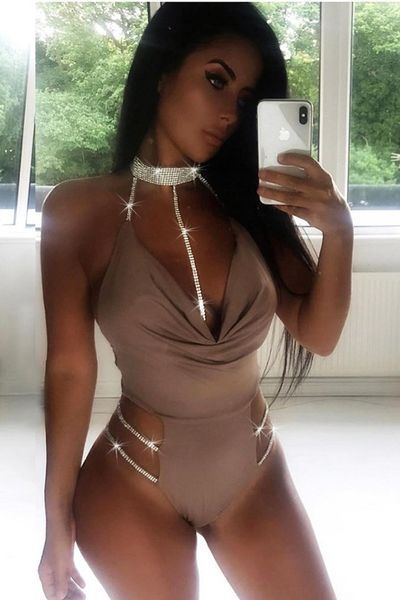 

rhinestone skinny work party jumpsuits for women luxury sleeveless rompers 2 colors fashion designer gr, Black;white