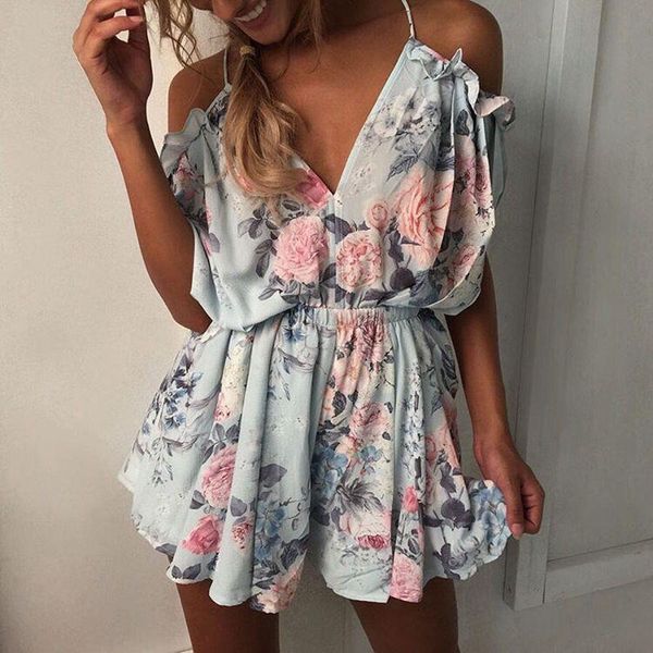 

лето ромпер женщины bodysuit женщины девушки новые моды bohemian сыпучие нейлон v шеи игровая одежда лето с плеча комбинезоны горячие, Black;white