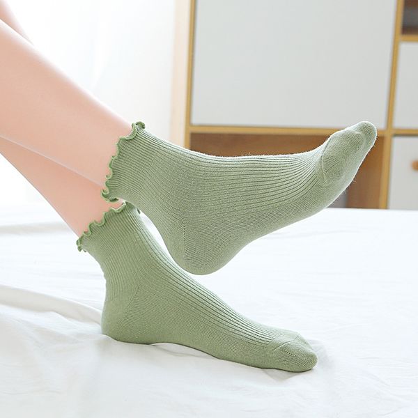 

female spring autumn season sock all-match double needle long tube socks cotton lace breathable solid color, Black;white