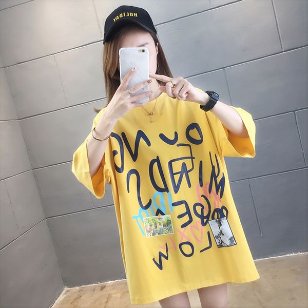 

жир мм хлопок свободного большого размера короткого рукав женского футболка 2020 harajuku стиль граффити напечатаны футболки верхней половин, White