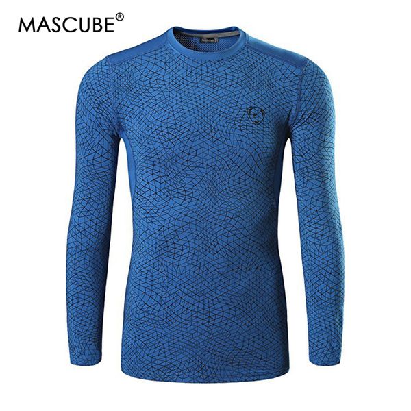 

mascube outdoor sports camping hiking t-shirt tactical long sleeve men quick-drying sweat round neck clothing, Gray;blue