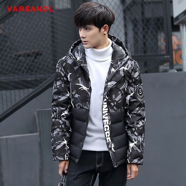 

varsanol brand mens down jacket winter warm outwear 70% duck down jacket for men hooded coat zipper with hat new arrivals, Black
