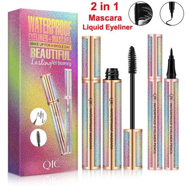 QIC Starry Sky Liquid Eyeliner Mascara Kit Pennello per ciglia Estensione Trucco Nero Mascara impermeabile Eyeliner Penna Ciglia Volume lungo e spesso