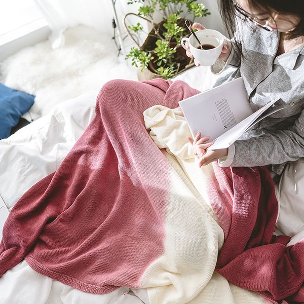 

blanket elegant blue and red gradual color knitted blanket for sofa couch travel/bed cover /car decorative 100% cotton