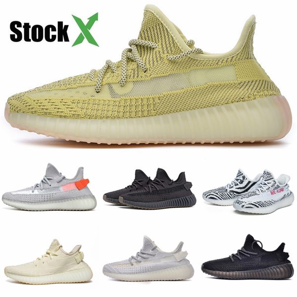 

wholesale 2020 designer casual shoes kanye west air static zebra black cream white gid hyperspace sports zapatos sneakers 35-45 #dss441