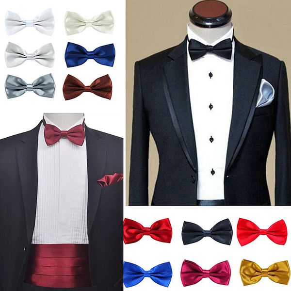 

pretied mens dickie bow tie ties bowtie pre tied adjustable wedding prom solid colors plain silk, Blue;purple
